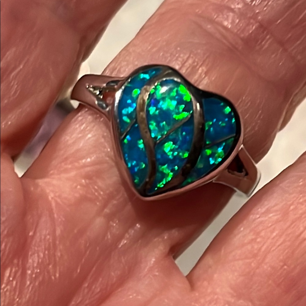 NWOT sterling and blue opal Heart Ring 8